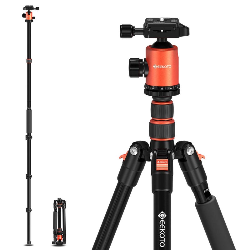 GEEKOTO جهاز تريبود GEEKOTO 77 بوصة، تريبود كاميرا DSLR، تريبود ألومنيوم مدمج مع رأس كروي بزاوية 360 درجة وقدرة تحميل 8 كجم للسفر والعمل - Image 1